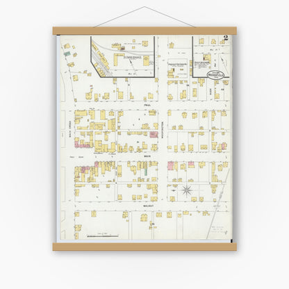 Old map wall art mockup — magnetic wood frame on white wall — Sanborn Fire Insurance Map from Woodsfield, Monroe County, Ohio (1899), Sheet #0002