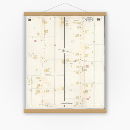 Old map wall art mockup — magnetic wood frame on white wall — Sanborn Fire Insurance Map from Bluefield, Tazewell County, Virginia (1930), Sheet #0010