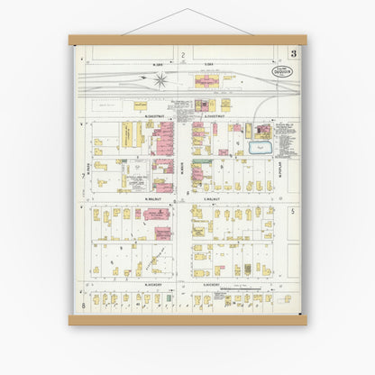 Old map wall art mockup — magnetic wood frame on white wall — Sanborn Fire Insurance Map from Du Quoin, Perry County, Illinois (1900), Sheet #0003