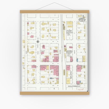 Old map wall art mockup — magnetic wood frame on white wall — Sanborn Fire Insurance Map from Brookston, White County, Indiana (1919), Sheet #0002