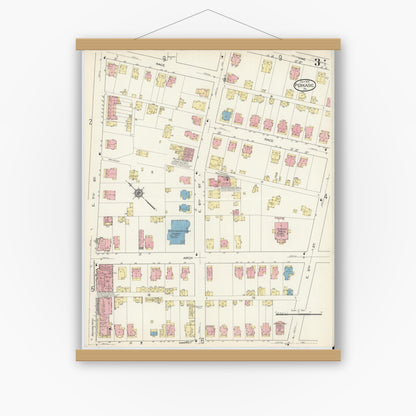 Old map wall art mockup — magnetic wood frame on white wall — Sanborn Fire Insurance Map from Perkasie, Bucks County, Pennsylvania (1913), Sheet #0003