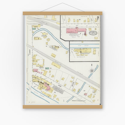 Old map wall art mockup — magnetic wood frame on white wall — Sanborn Fire Insurance Map from Fairport, Monroe County, New York (1892), Sheet #0003