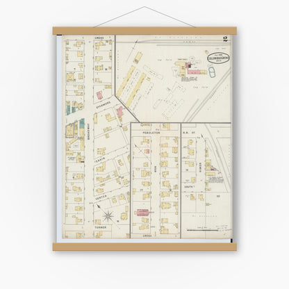 Old map wall art mockup — magnetic wood frame on white wall — Sanborn Fire Insurance Map from Columbus Grove, Putnam County, Ohio (1895), Sheet #0002