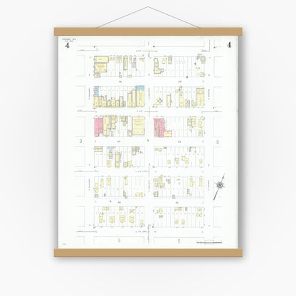 Old map wall art mockup — magnetic wood frame on white wall — Sanborn Fire Insurance Map from McCamey, Upton County, Texas (1946), Sheet #0004