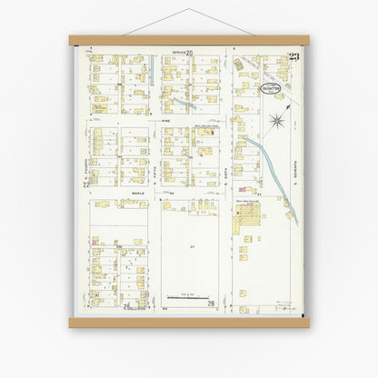 Old map wall art mockup — magnetic wood frame on white wall — Sanborn Fire Insurance Map from Ironton, Lawrence County, Ohio (1909), Sheet #0023