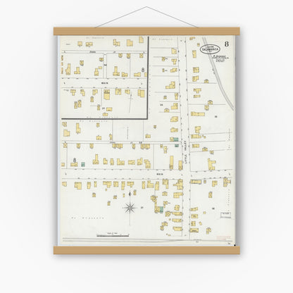 Old map wall art mockup — magnetic wood frame on white wall — Sanborn Fire Insurance Map from Salamanca, Cattaraugus County, New York (1898), Sheet #0008
