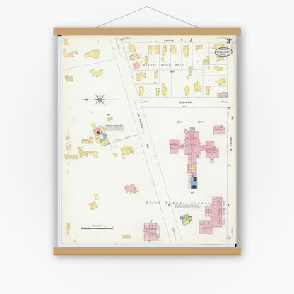 Old map wall art mockup — magnetic wood frame on white wall — Sanborn Fire Insurance Map from Ypsilanti, Washtenaw County, Michigan (1909), Sheet #0003