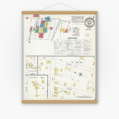 Old map wall art mockup — magnetic wood frame on white wall — Sanborn Fire Insurance Map from Islip, Suffolk County, New York (1909), Sheet #0001