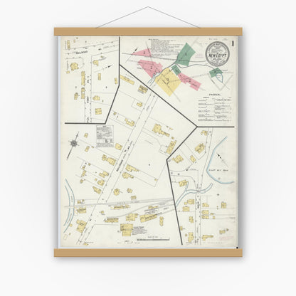 Old map wall art mockup — magnetic wood frame on white wall — Sanborn Fire Insurance Map from New Egypt, Ocean County, New Jersey (1911), Sheet #0001
