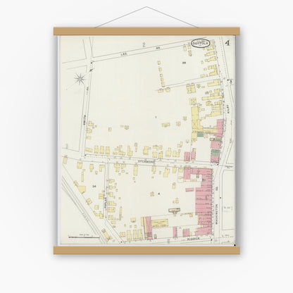 Old map wall art mockup — magnetic wood frame on white wall — Sanborn Fire Insurance Map from Suffolk, Independent Cities, Virginia (1894), Sheet #0004