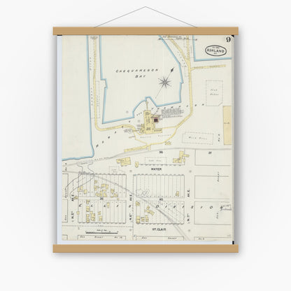 Old map wall art mockup — magnetic wood frame on white wall — Sanborn Fire Insurance Map from Ashland, Ashland County, Wisconsin (1890), Sheet #0009