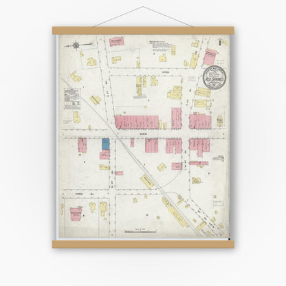 Old map wall art mockup — magnetic wood frame on white wall — Sanborn Fire Insurance Map from Red Springs, Robeson County, North Carolina (1911) - Complete Map Set