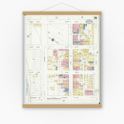 Old map wall art mockup — magnetic wood frame on white wall — Sanborn Fire Insurance Map from Ashland, Ashland County, Wisconsin (1909), Sheet #0018