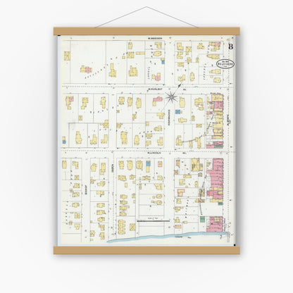 Old map wall art mockup — magnetic wood frame on white wall — Sanborn Fire Insurance Map from Belvidere, Boone County, Illinois (1904), Sheet #0008