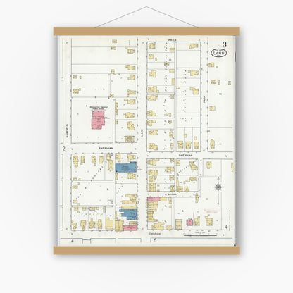Old map wall art mockup — magnetic wood frame on white wall — Sanborn Fire Insurance Map from Lynn, Randolph County, Indiana (1920), Sheet #0003