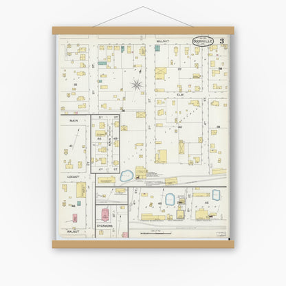 Old map wall art mockup — magnetic wood frame on white wall — Sanborn Fire Insurance Map from Boonville, Warrick County, Indiana (1892), Sheet #0003