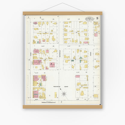 Old map wall art mockup — magnetic wood frame on white wall — Sanborn Fire Insurance Map from Metropolis, Massac County, Illinois (1902), Sheet #0003