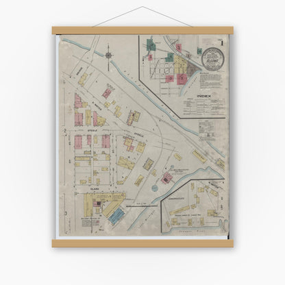 Old map wall art mockup — magnetic wood frame on white wall — Sanborn Fire Insurance Map from Algoma, Kewaunee County, Wisconsin (1909) - Complete Map Set