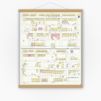 Old map wall art mockup — magnetic wood frame on white wall — Sanborn Fire Insurance Map from Steelton, Dauphin County, Pennsylvania (1909), Sheet #0010