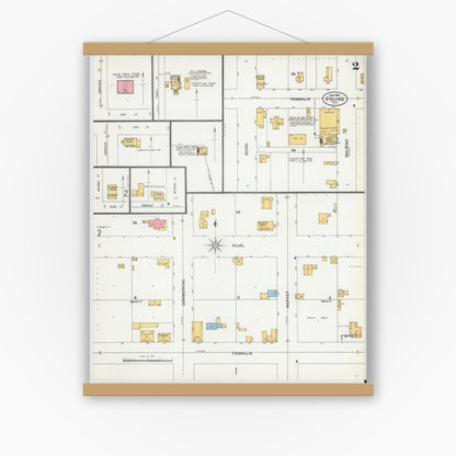 Old map wall art mockup — magnetic wood frame on white wall — Sanborn Fire Insurance Map from Goliad, Goliad County, Texas (1900), Sheet #0002