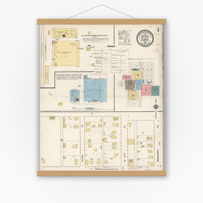 Old map wall art mockup — magnetic wood frame on white wall — Sanborn Fire Insurance Map from Clovis, Fresno County, California (1912) - Complete Map Set