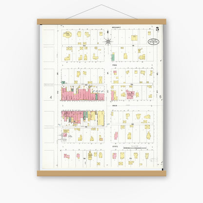 Old map wall art mockup — magnetic wood frame on white wall — Sanborn Fire Insurance Map from Osage, Mitchell County, Iowa (1905), Sheet #0005