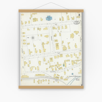 Old map wall art mockup — magnetic wood frame on white wall — Sanborn Fire Insurance Map from Lee, Berkshire County, Massachusetts (1905), Sheet #0004