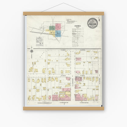 Old map wall art mockup — magnetic wood frame on white wall — Sanborn Fire Insurance Map from Jamestown, Greene County, Ohio (1910) - Complete Map Set