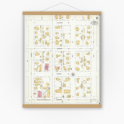 Old map wall art mockup — magnetic wood frame on white wall — Sanborn Fire Insurance Map from Temple, Bell County, Texas (1900), Sheet #0006
