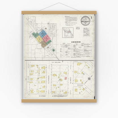 Old map wall art mockup — magnetic wood frame on white wall — Sanborn Fire Insurance Map from Montgomery City, Montgomery County, Missouri (1917) - Complete Map Set