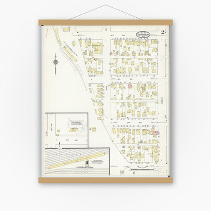Old map wall art mockup — magnetic wood frame on white wall — Sanborn Fire Insurance Map from Two Harbors, Lake County, Minnesota (1914), Sheet #0002