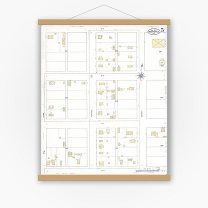 Old map wall art mockup — magnetic wood frame on white wall — Sanborn Fire Insurance Map from Marysville, Yuba County, California (1909), Sheet #0005