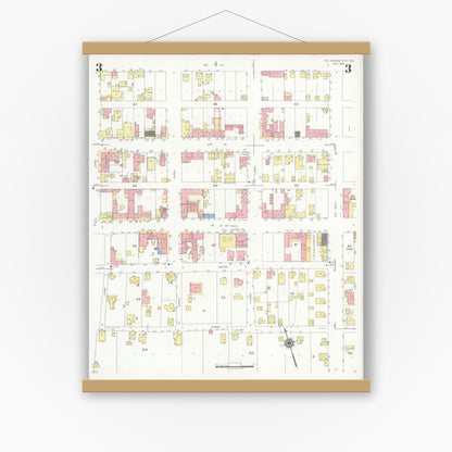 Old map wall art mockup — magnetic wood frame on white wall — Sanborn Fire Insurance Map from Rio Grande City, Starr County, Texas (1940), Sheet #0003