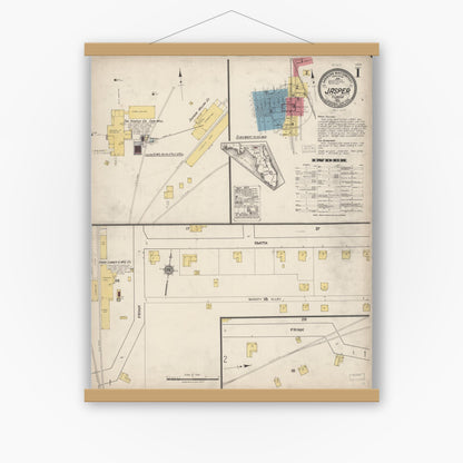Old map wall art mockup — magnetic wood frame on white wall — Sanborn Fire Insurance Map from Jasper, Hamilton County, Florida (1922) - Complete Map Set