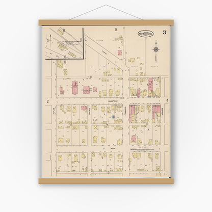 Old map wall art mockup — magnetic wood frame on white wall — Sanborn Fire Insurance Map from New Washington, Crawford County, Ohio (1922), Sheet #0003