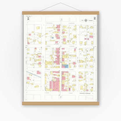 Old map wall art mockup — magnetic wood frame on white wall — Sanborn Fire Insurance Map from Mascoutah, Saint Clair County, Illinois (1933), Sheet #0002