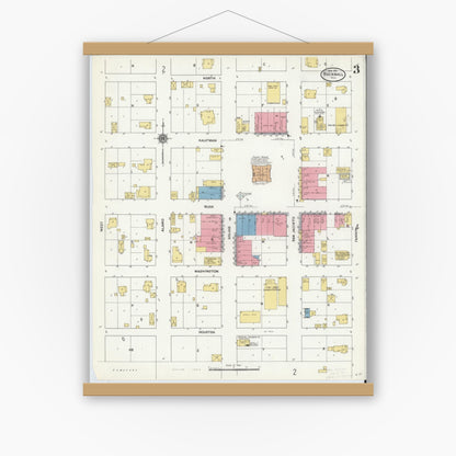 Old map wall art mockup — magnetic wood frame on white wall — Sanborn Fire Insurance Map from Rockwall, Rockwall County, Texas (1911), Sheet #0003
