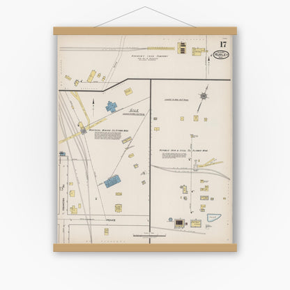 Old map wall art mockup — magnetic wood frame on white wall — Sanborn Fire Insurance Map from Hurley, Iron County, Wisconsin (1922), Sheet #0017