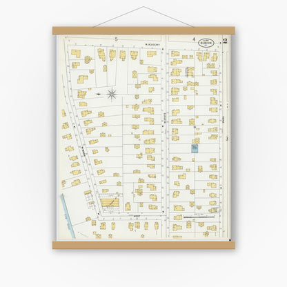 Old map wall art mockup — magnetic wood frame on white wall — Sanborn Fire Insurance Map from Albion, Orleans County, New York (1900) - Complete Map Set