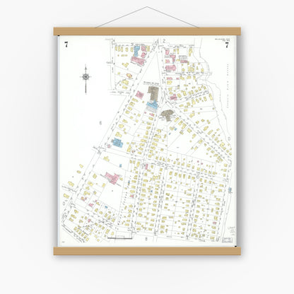 Old map wall art mockup — magnetic wood frame on white wall — Sanborn Fire Insurance Map from Willoughby, Lake County, Ohio (1952), Sheet #0007