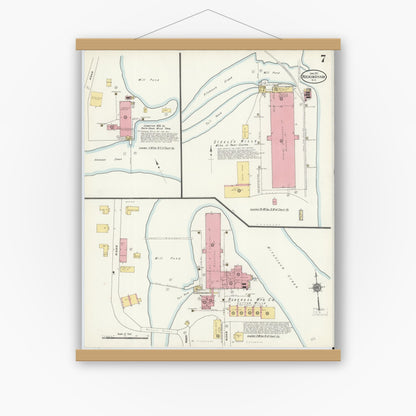 Old map wall art mockup — magnetic wood frame on white wall — Sanborn Fire Insurance Map from Rockingham, Richmond County, North Carolina (1911), Sheet #0007