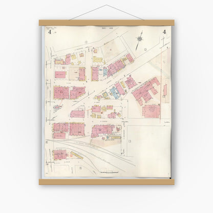Old map wall art mockup — magnetic wood frame on white wall — Sanborn Fire Insurance Map from Palestine, Anderson County, Texas (1949), Sheet #0004