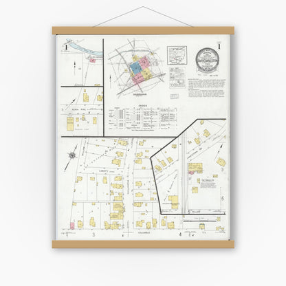 Old map wall art mockup — magnetic wood frame on white wall — Sanborn Fire Insurance Map from South Charleston, Clark County, Ohio (1927) - Complete Map Set