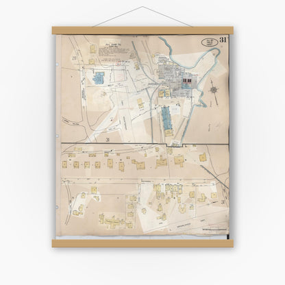 Old map wall art mockup — magnetic wood frame on white wall — Sanborn Fire Insurance Map from Hilo, Hawaii County, Hawaii (1957), Sheet #0031