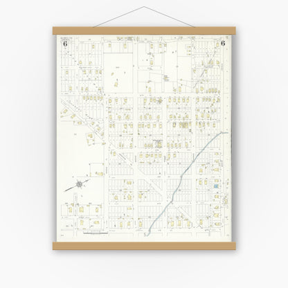 Old map wall art mockup — magnetic wood frame on white wall — Sanborn Fire Insurance Map from Silsbee, Hardin County, Texas (1937), Sheet #0006