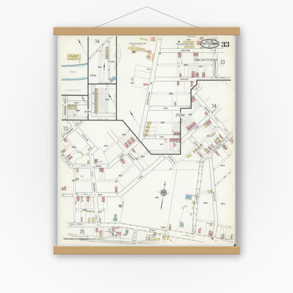Old map wall art mockup — magnetic wood frame on white wall — Sanborn Fire Insurance Map from Pottstown, Montgomery County, Pennsylvania (1916), Sheet #0033