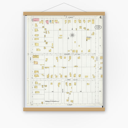 Old map wall art mockup — magnetic wood frame on white wall — Sanborn Fire Insurance Map from Clyde, Sandusky County, Ohio (1899), Sheet #0004