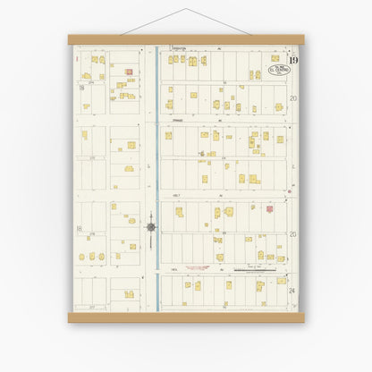 Old map wall art mockup — magnetic wood frame on white wall — Sanborn Fire Insurance Map from El Centro, Imperial County, California (1922), Sheet #0019