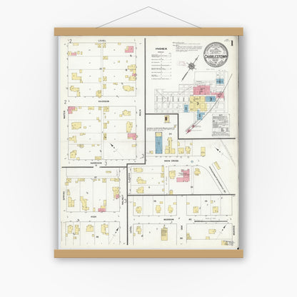 Old map wall art mockup — magnetic wood frame on white wall — Sanborn Fire Insurance Map from Charlestown, Clark County, Indiana (1911) - Complete Map Set