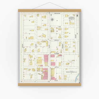 Old map wall art mockup — magnetic wood frame on white wall — Sanborn Fire Insurance Map from Lake City, Columbia County, Florida (1902), Sheet #0005